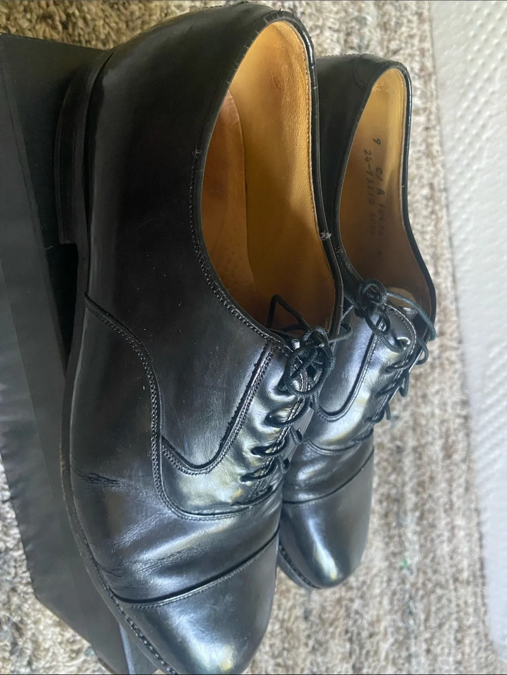 Johnston & Murphy Black Leather Cap-Toe Oxfords